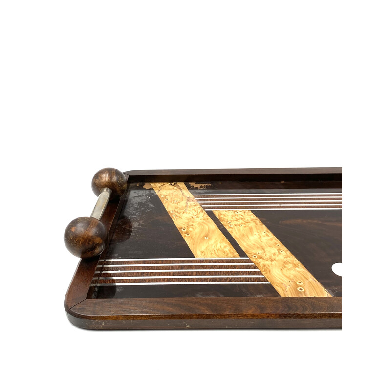 Art Deco vintage wood cubist tray, France 1940s