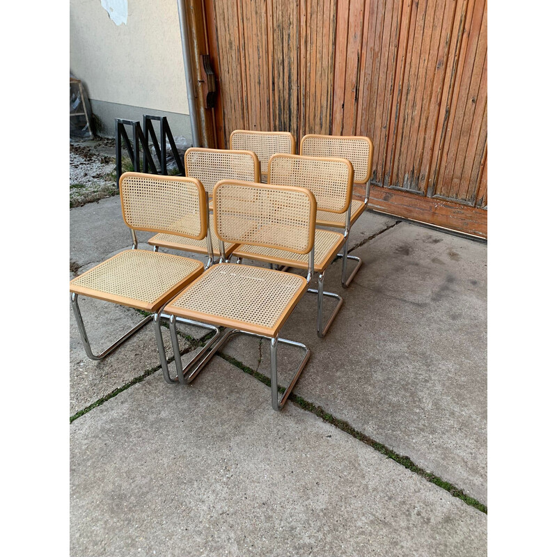 Set of 6 vintage B32 Cesca chairs by Marcel Breuer, Italy 1970