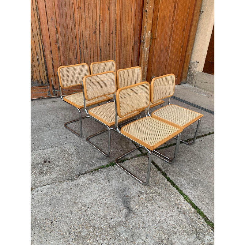 Set of 6 vintage B32 Cesca chairs by Marcel Breuer, Italy 1970
