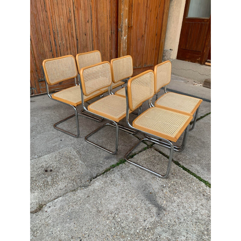 Ensemble de 6 chaises vintage B32 Cesca de Marcel Breuer, Italie 1970