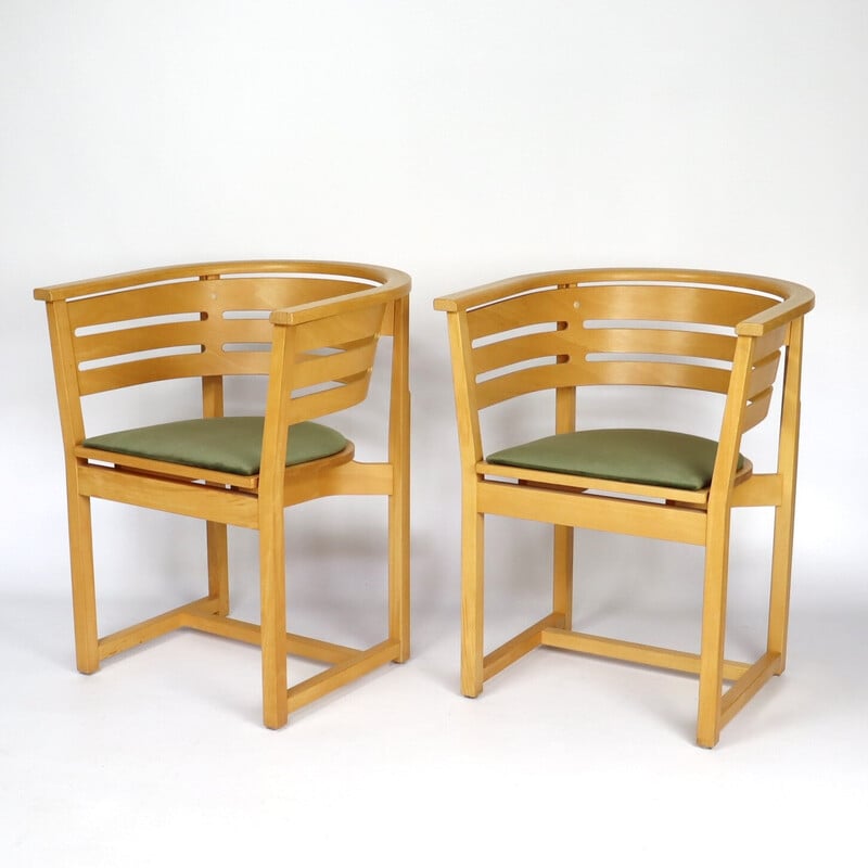 Pair of vintage wooden armchairs by Lasse Pettersson for Swedese, Sweden 1980