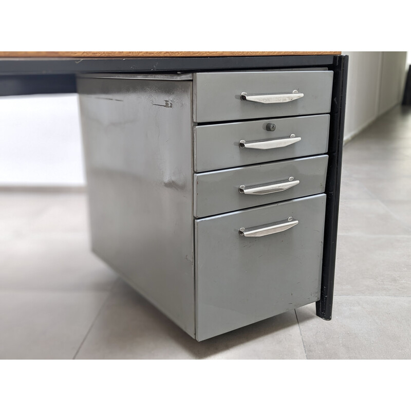 Vintage desk in steel sheet and oakwood by Jean Prouvé, 1948