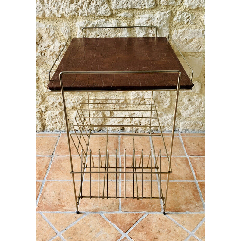 Vintage metal and faux leather side table, 1960