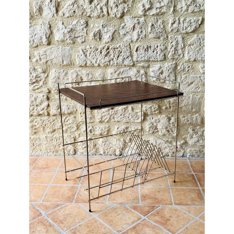 Vintage metal and faux leather side table, 1960