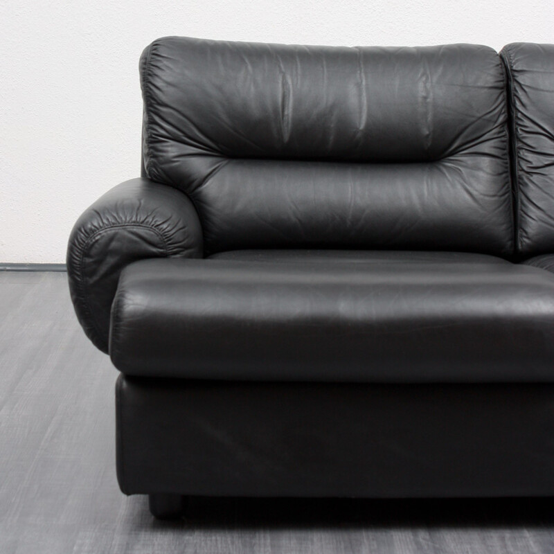 Two-seater black leather armchair - 1970s