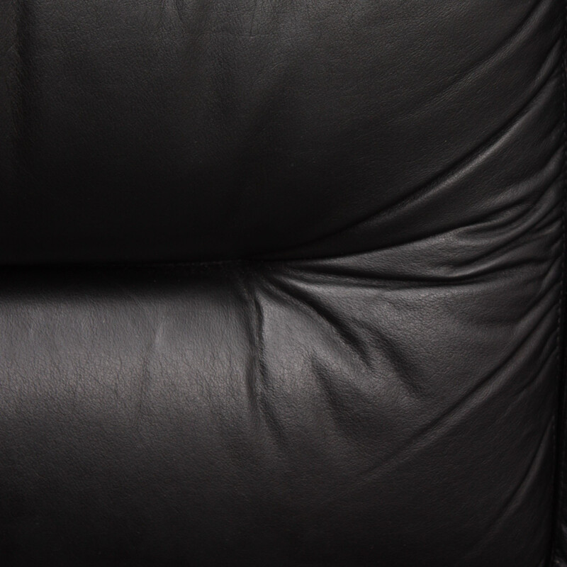 Two-seater black leather armchair - 1970s