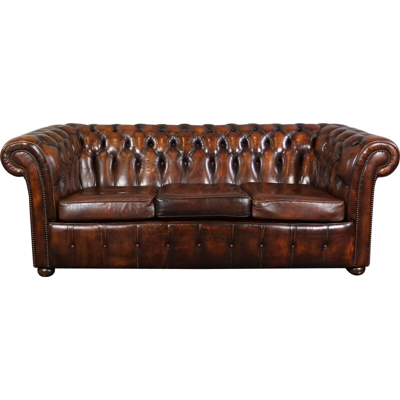 Divano Chesterfield in pelle di mucca vintage