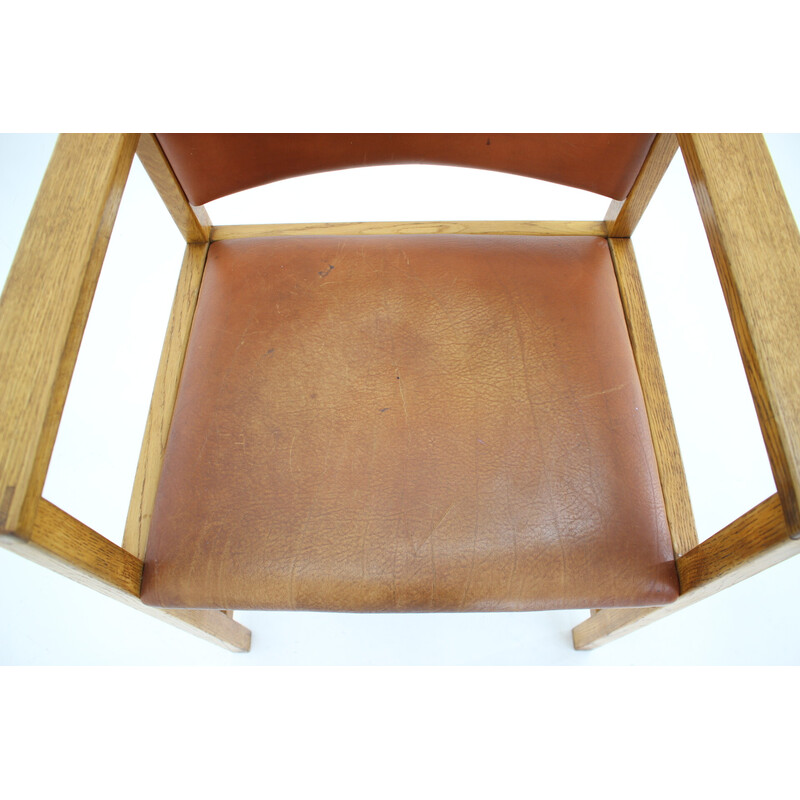 Vintage oakwood and leather desk armchair by Borge Mogensen, Denmark 1960s