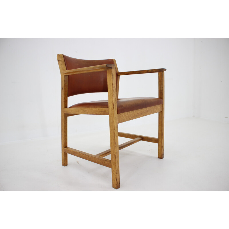 Vintage oakwood and leather desk armchair by Borge Mogensen, Denmark 1960s