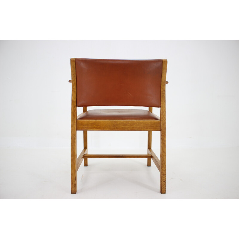 Fauteuil de bureau vintage en bois de chêne et cuir par Borge Mogensen, Danemark 1960