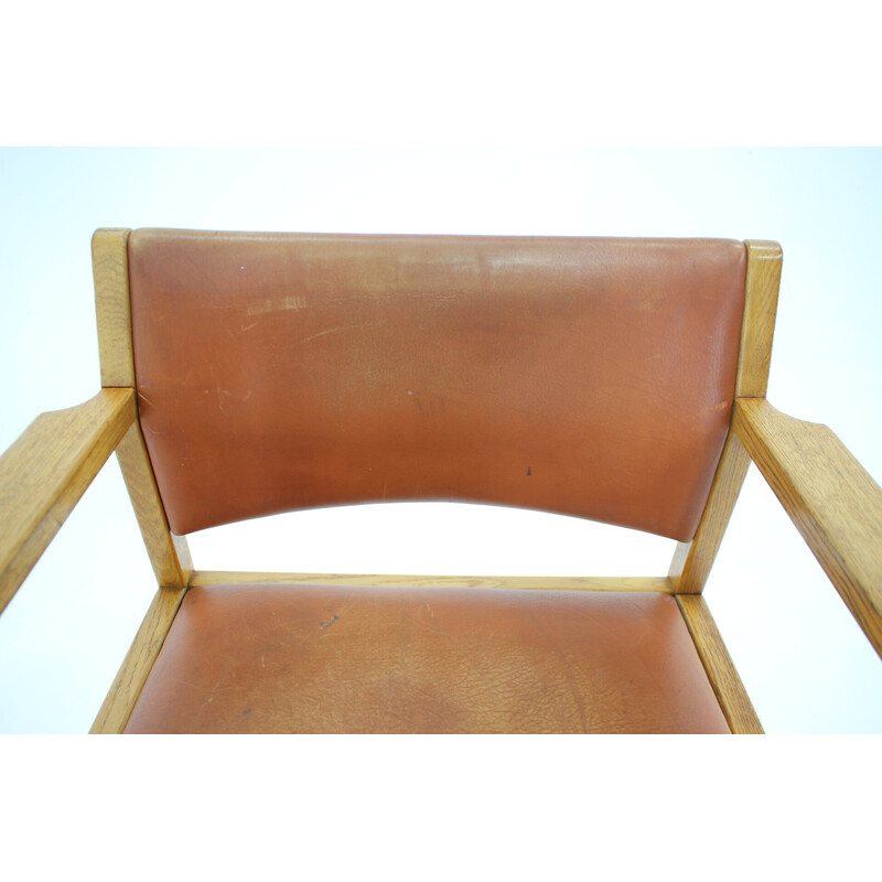 Vintage oakwood and leather desk armchair by Borge Mogensen, Denmark 1960s