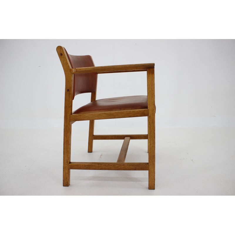 Vintage eikenhouten en lederen bureaufauteuil van Borge Mogensen, Denemarken 1960