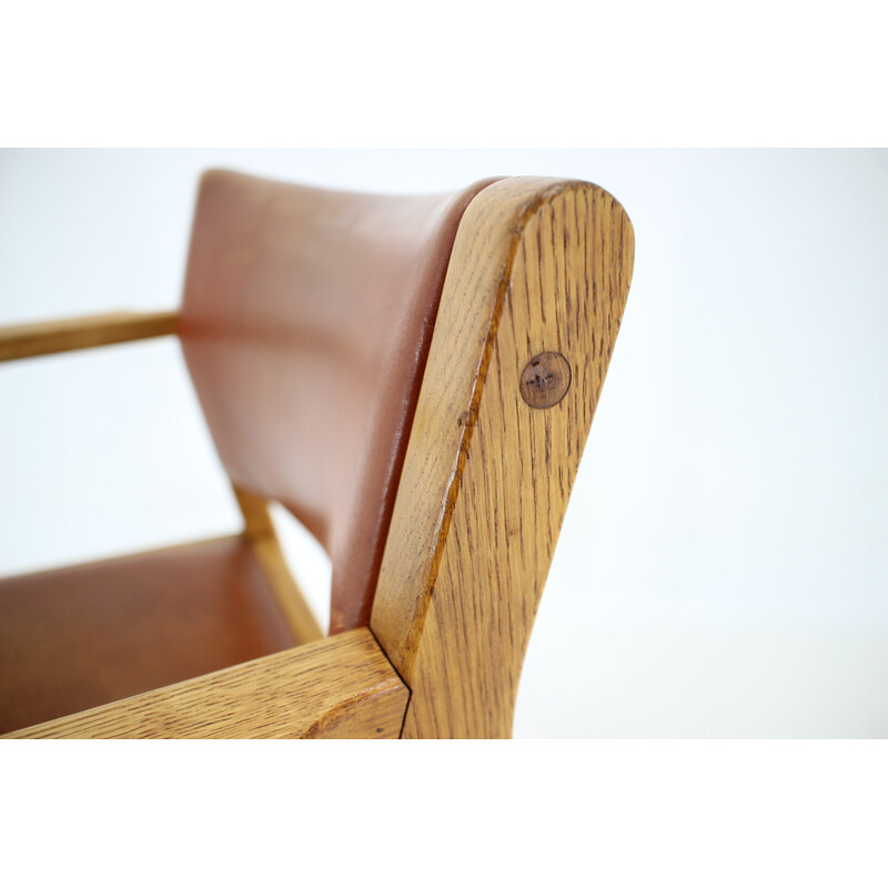 Vintage oakwood and leather desk armchair by Borge Mogensen, Denmark 1960s