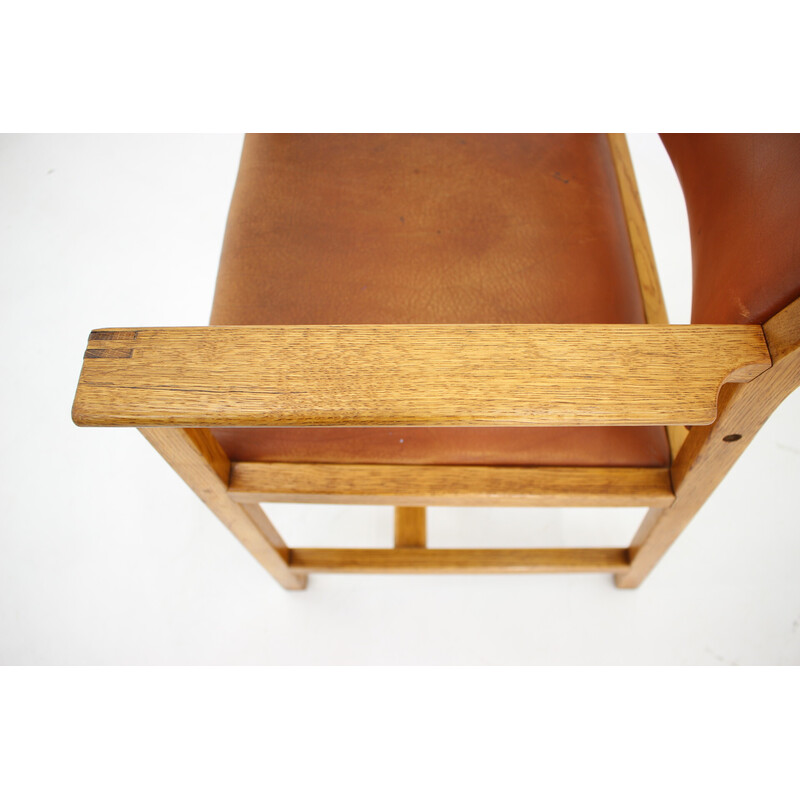Vintage Schreibtischsessel aus Eichenholz und Leder von Borge Mogensen, Dänemark 1960er Jahre