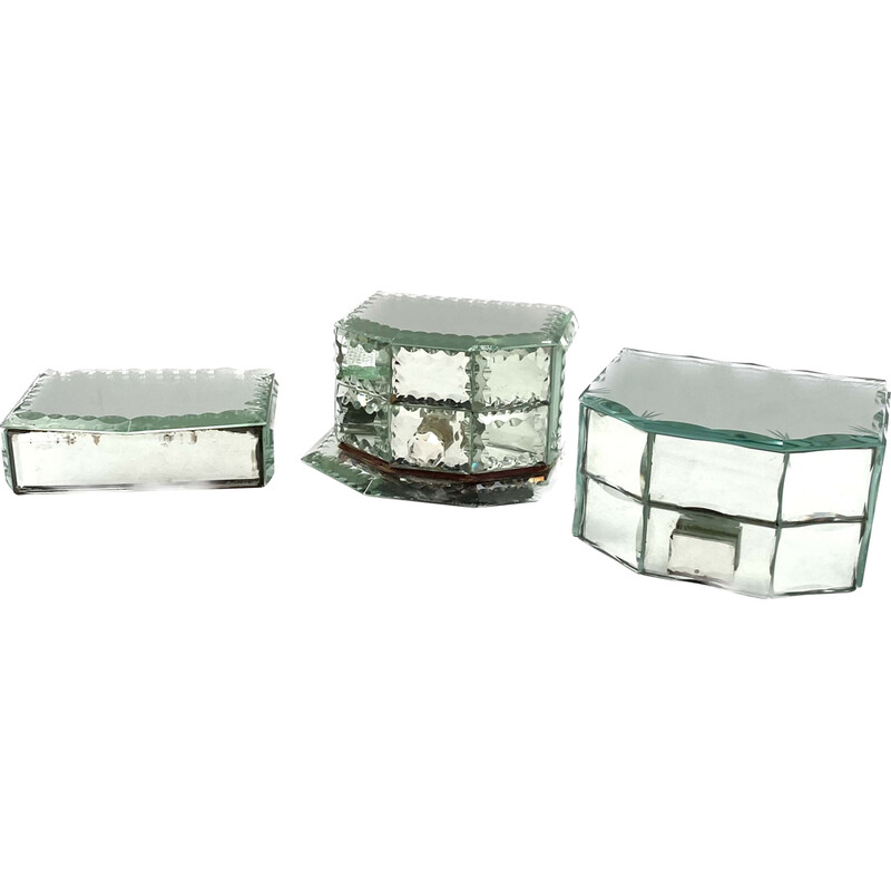 Conjunto de 3 caixas de jóias espelhadas de meados do século, França, anos 40