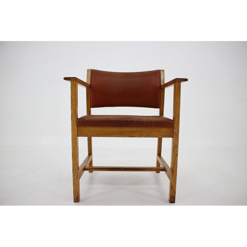 Vintage oakwood and leather desk armchair by Borge Mogensen, Denmark 1960s