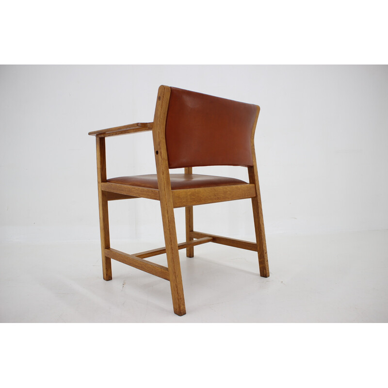 Vintage eikenhouten en lederen bureaufauteuil van Borge Mogensen, Denemarken 1960