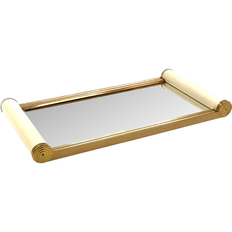Vintage Art Deco white and gold mirrored tray, France 1920s