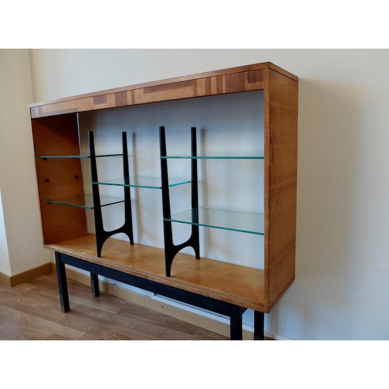 Wooden storage furniture with graphic marquetry - 1950s