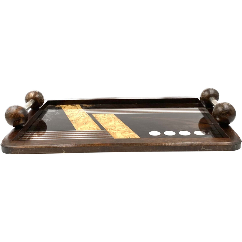 Art Deco vintage wood cubist tray, France 1940s