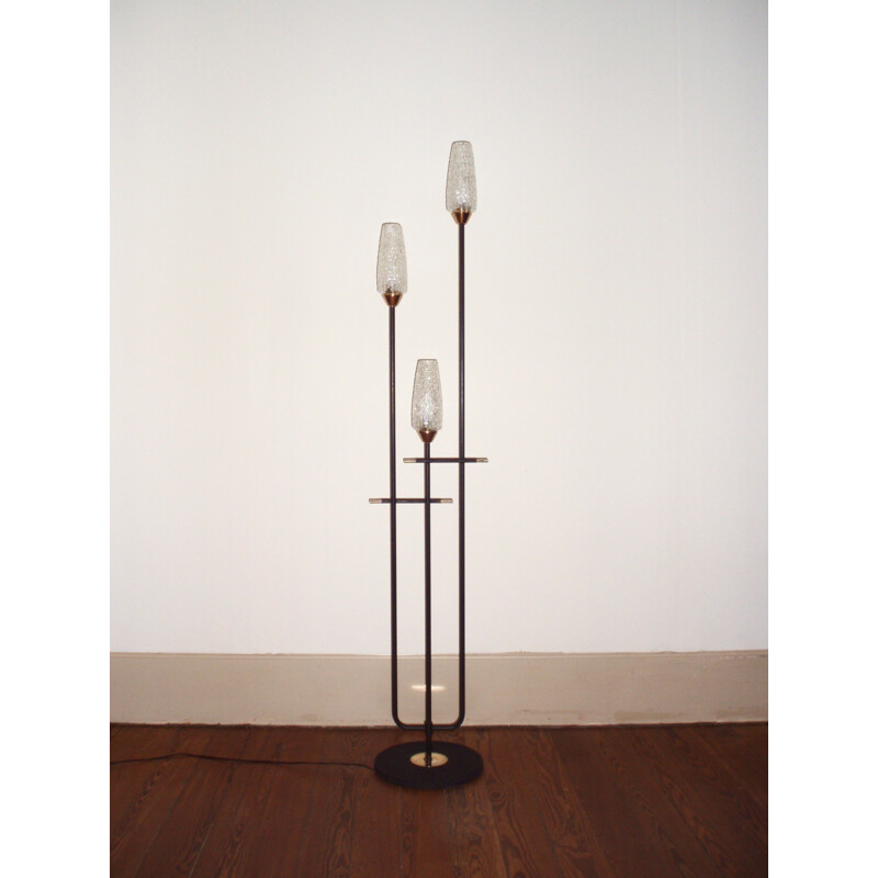 Black floor lamp in metal by Maison Arlus - 1950s