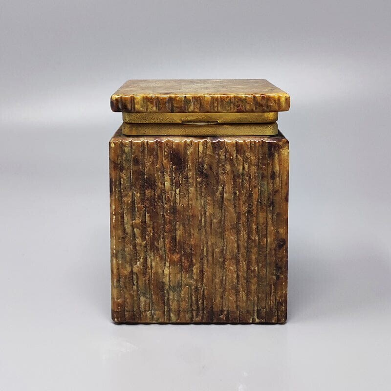 Caja vintage de alabastro marrón, Italia años 60