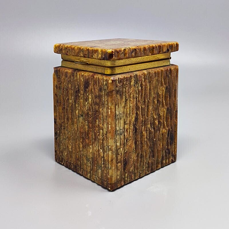 Caja vintage de alabastro marrón, Italia años 60