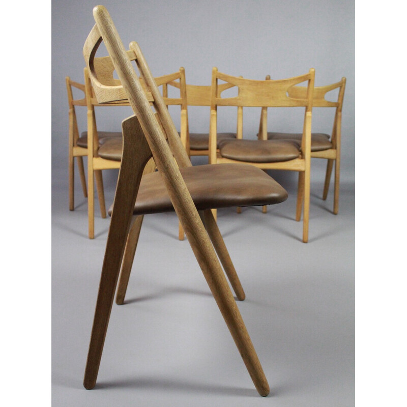 Ensemble de 6 chaises vintage Sawbuck Ch29 par Hans J Wegner pour Carl Hansen and Son, Danemark 1950