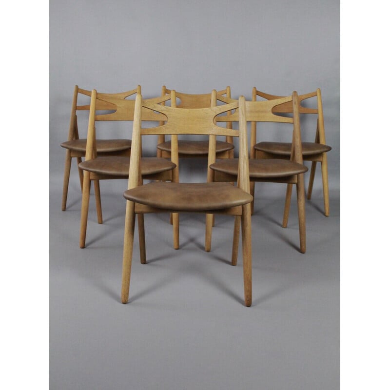 Set of 6 vintage Sawbuck Ch29 chairs by Hans J Wegner for Carl Hansen and Son, Denmark 1950