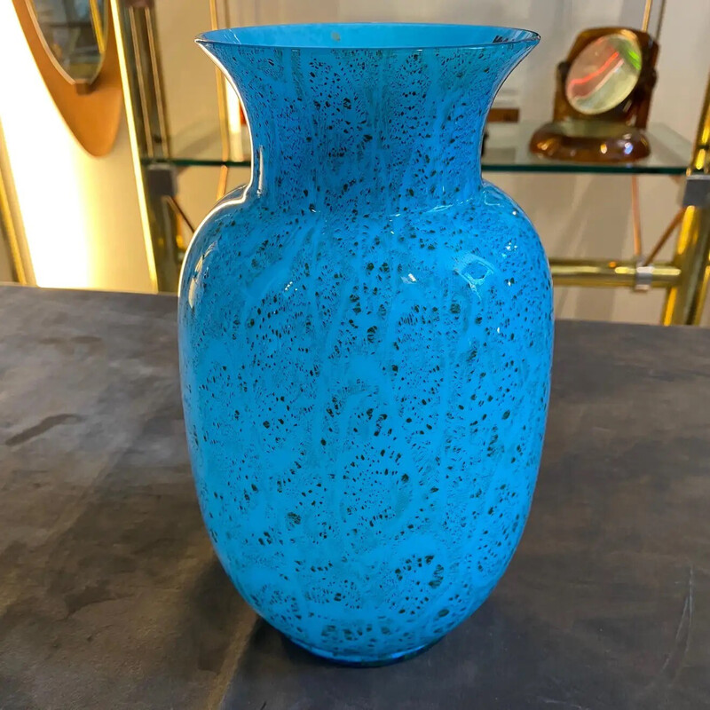 Vintage turquoise Murano glass vase by VeArt, 1980