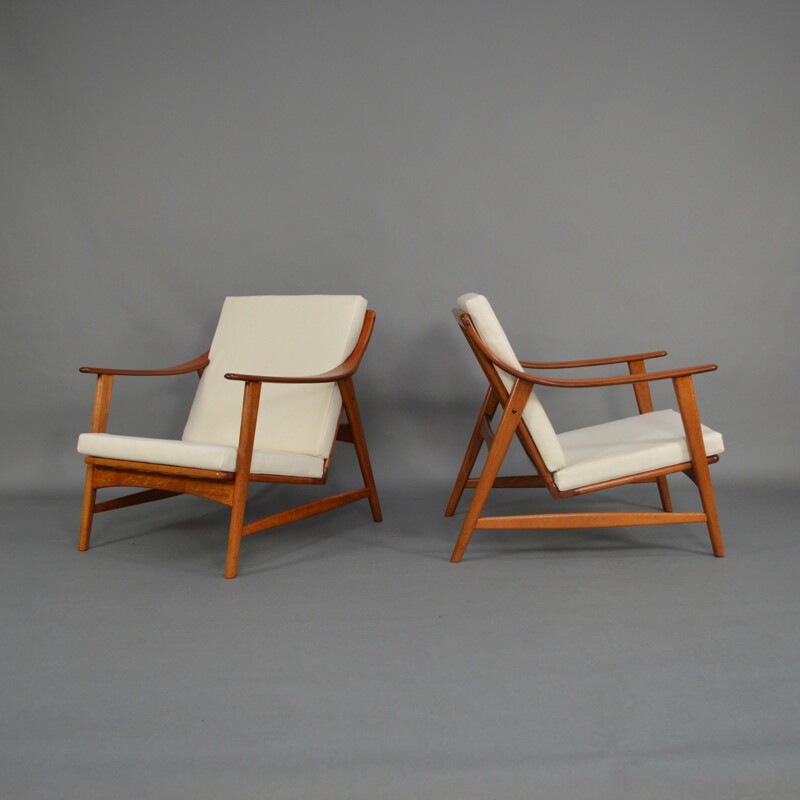 Pair of white teak armchairs by Arne Hovmand Olsen for Mogens Kold - 1950s