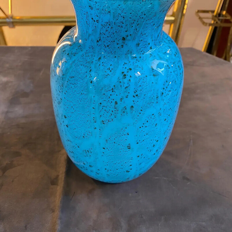 Vase vintage en verre de Murano turquoise par VeArt, 1980