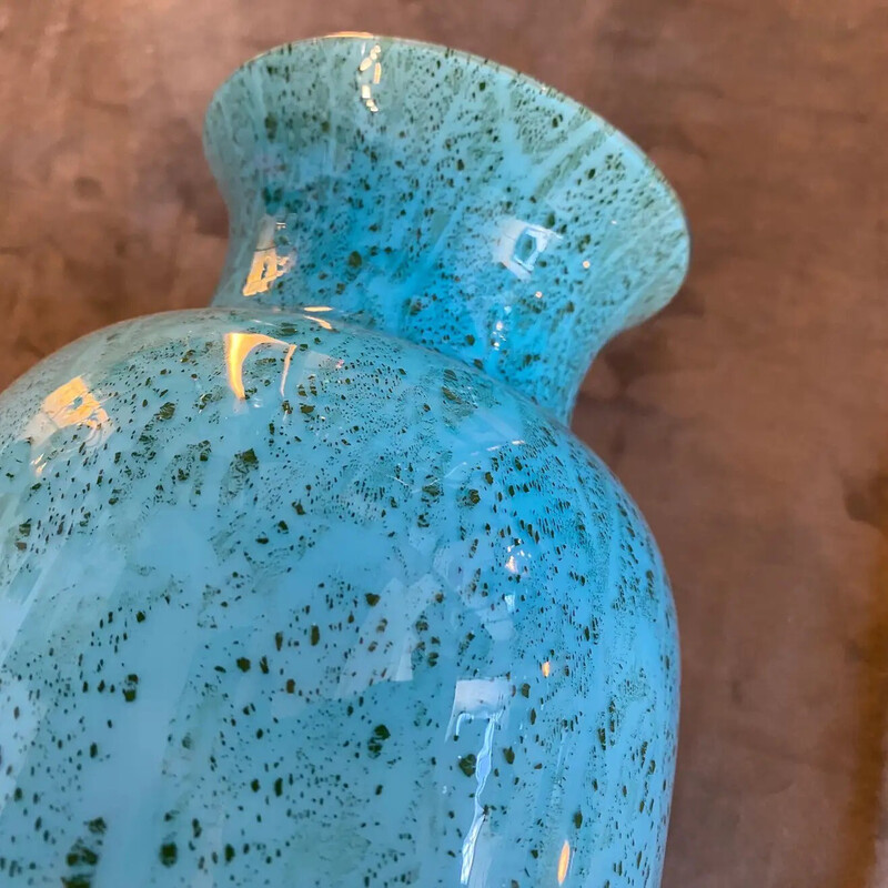 Jarrón vintage de cristal de Murano turquesa de VeArt, 1980