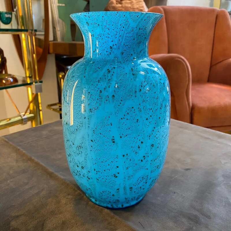 Vintage turquoise Murano glass vase by VeArt, 1980