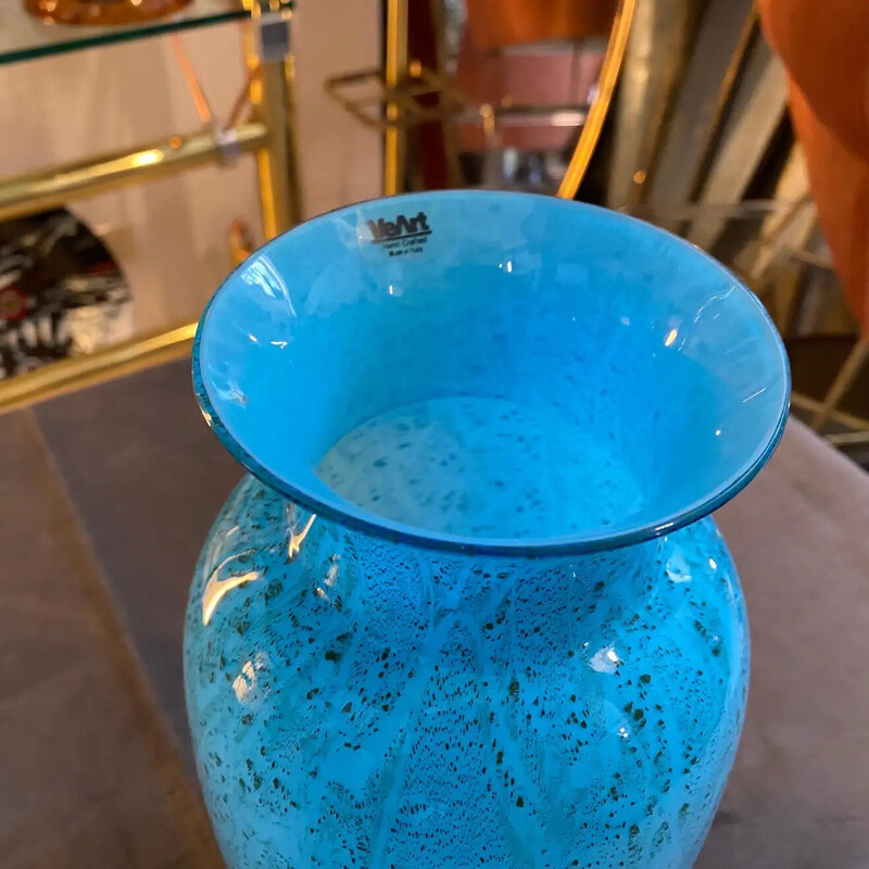 Vintage turquoise Murano glass vase by VeArt, 1980