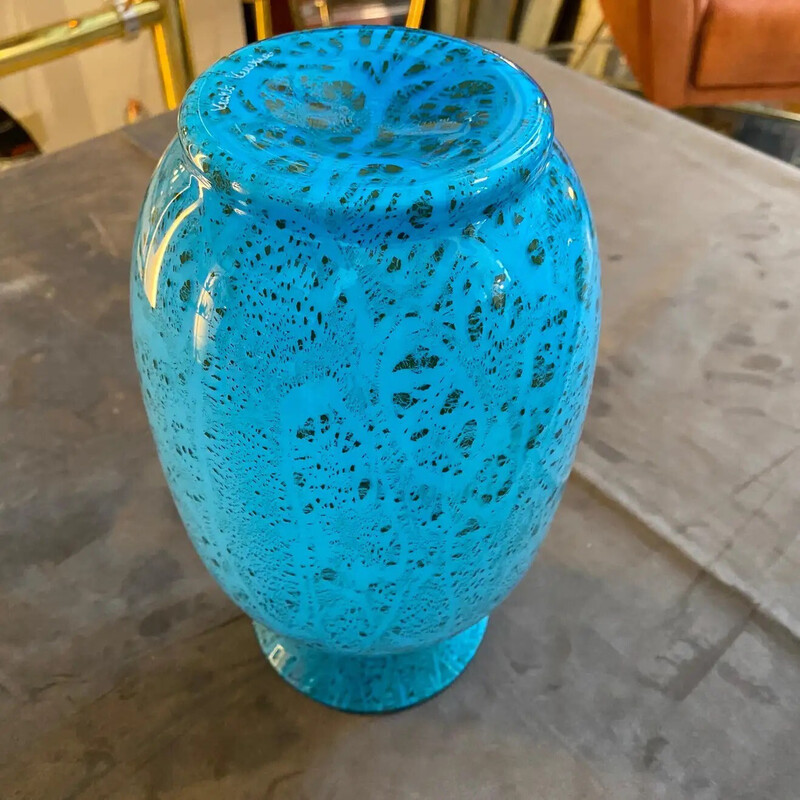 Vase vintage en verre de Murano turquoise par VeArt, 1980