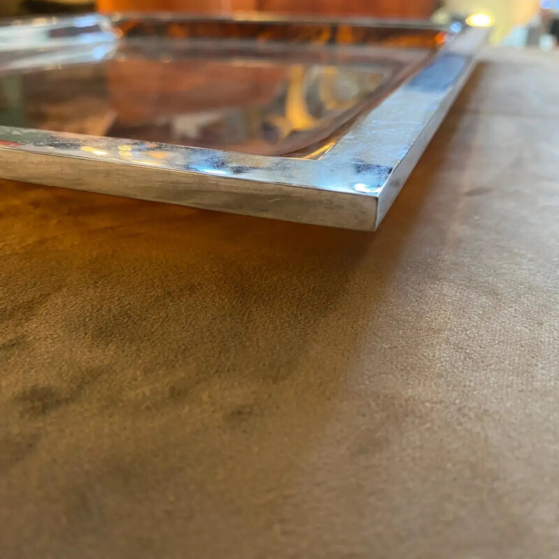 Vintage turtle lucite tray with silver metal frame, 1980