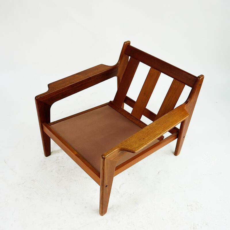 Vintage Scandinavian armchair in teak and blue fabric by A.W. Iversen for Komfort, 1960