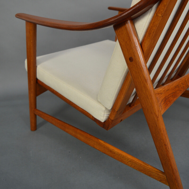 Pair of white teak armchairs by Arne Hovmand Olsen for Mogens Kold - 1950s