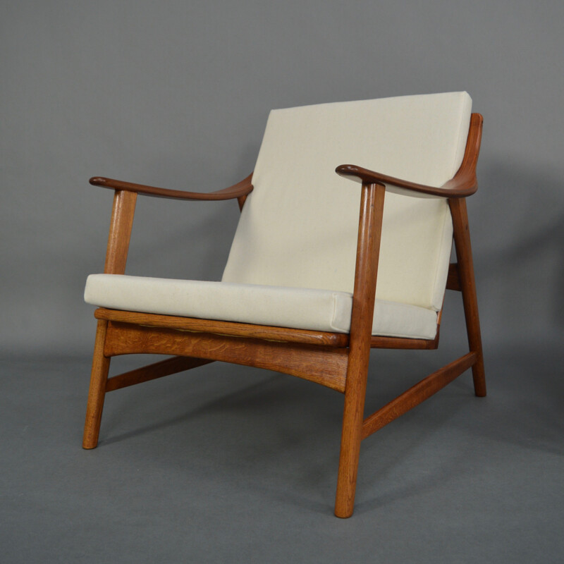 Pair of white teak armchairs by Arne Hovmand Olsen for Mogens Kold - 1950s
