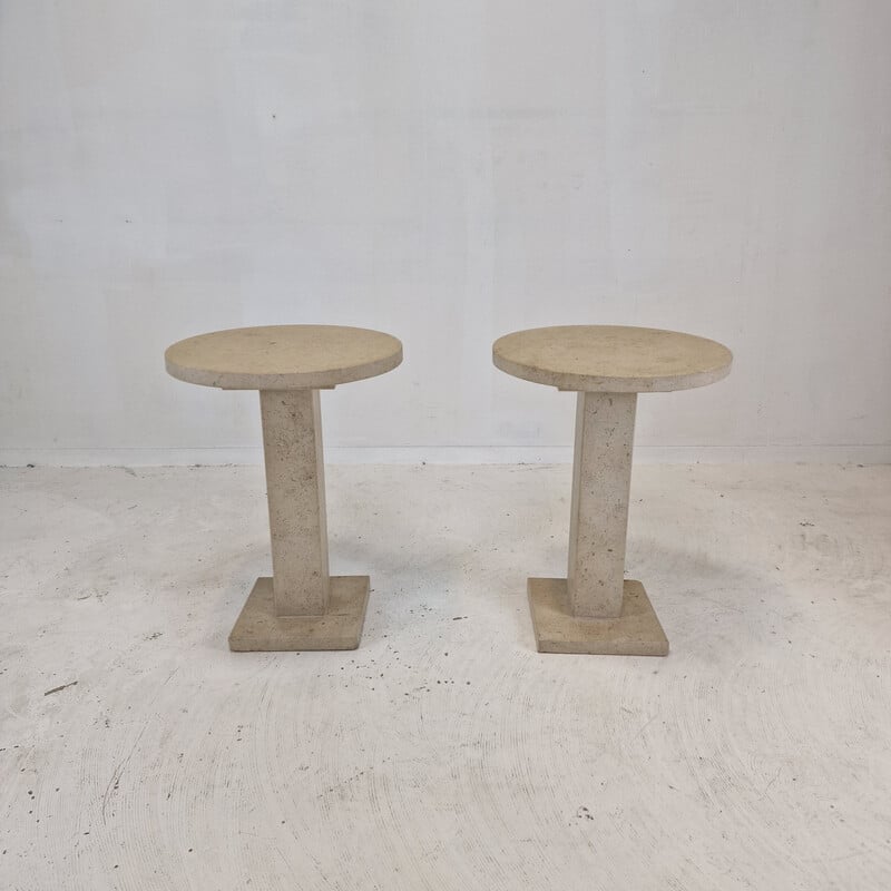 Pair of vintage Italian travertine pedestals, 1980s