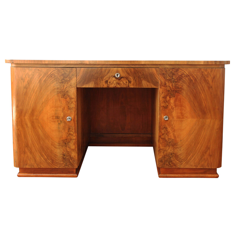 Vintage Art Deco walnut desk, 1940s