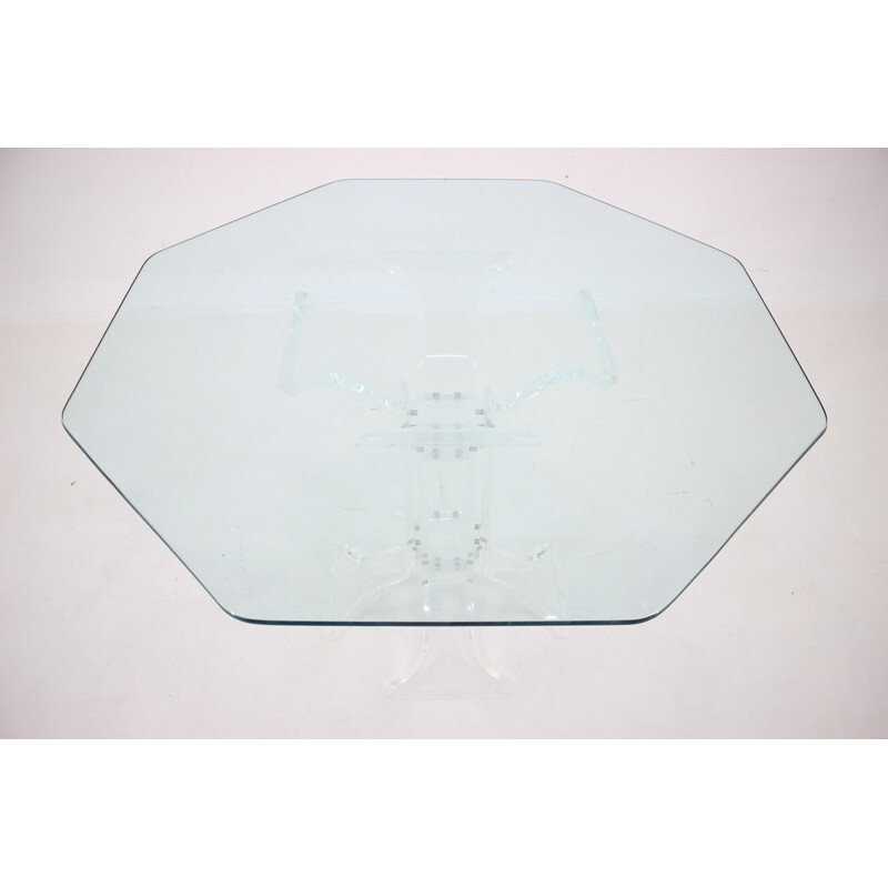 Vintage lucite dining table with glass top, 1970s