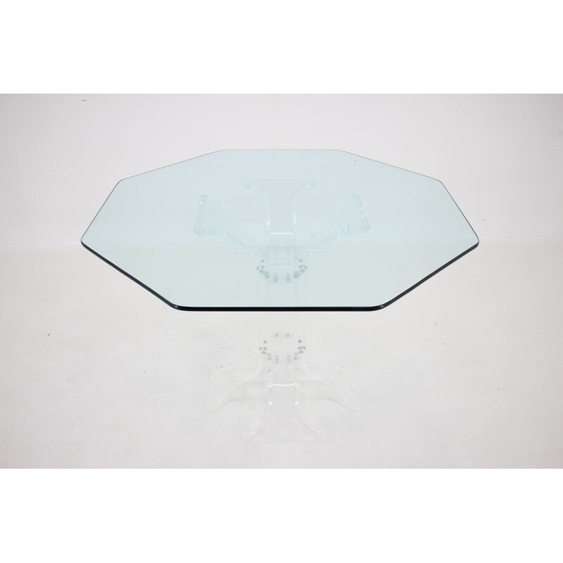 Vintage lucite dining table with glass top, 1970s