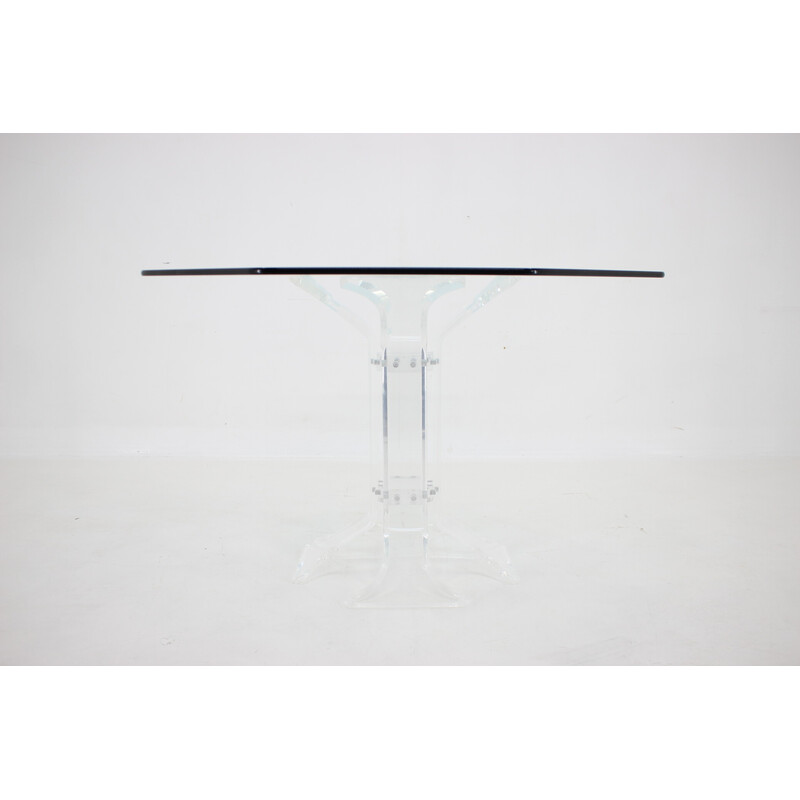 Table vintage en lucite avec plateau en verre, 1970