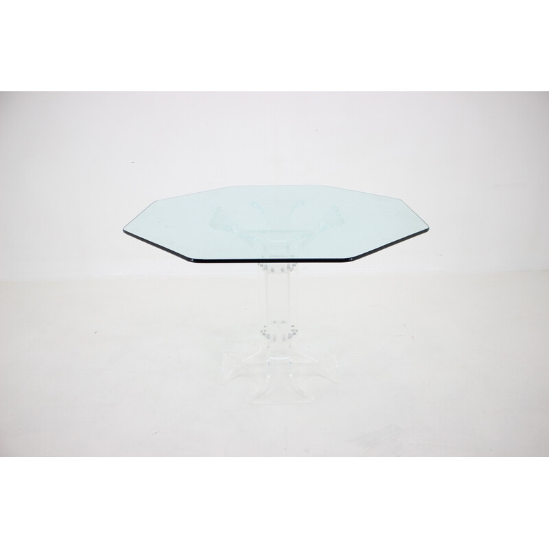 Vintage lucite dining table with glass top, 1970s