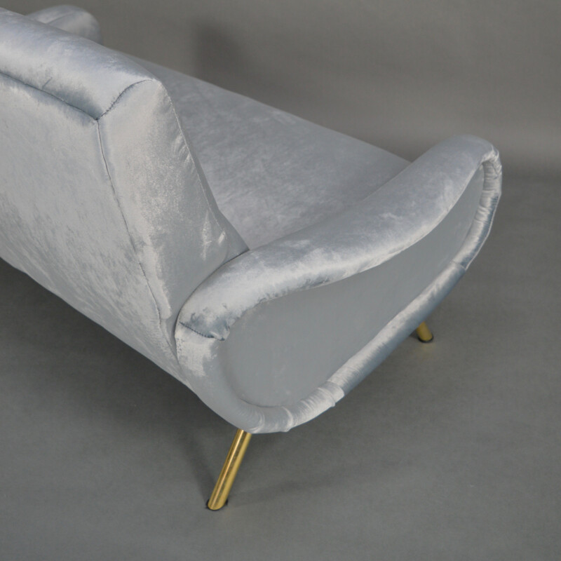 2-seater blue sofa in velvet and brass by Marco Zanuso produced by Arflex  - 1950s