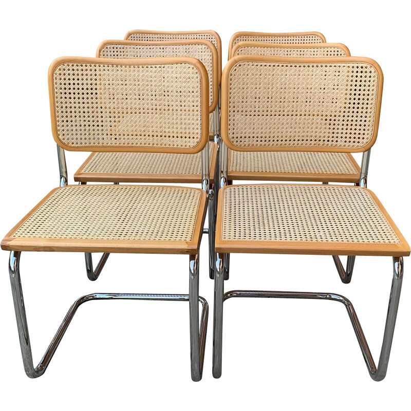 Ensemble de 6 chaises vintage B32 Cesca de Marcel Breuer, Italie 1970