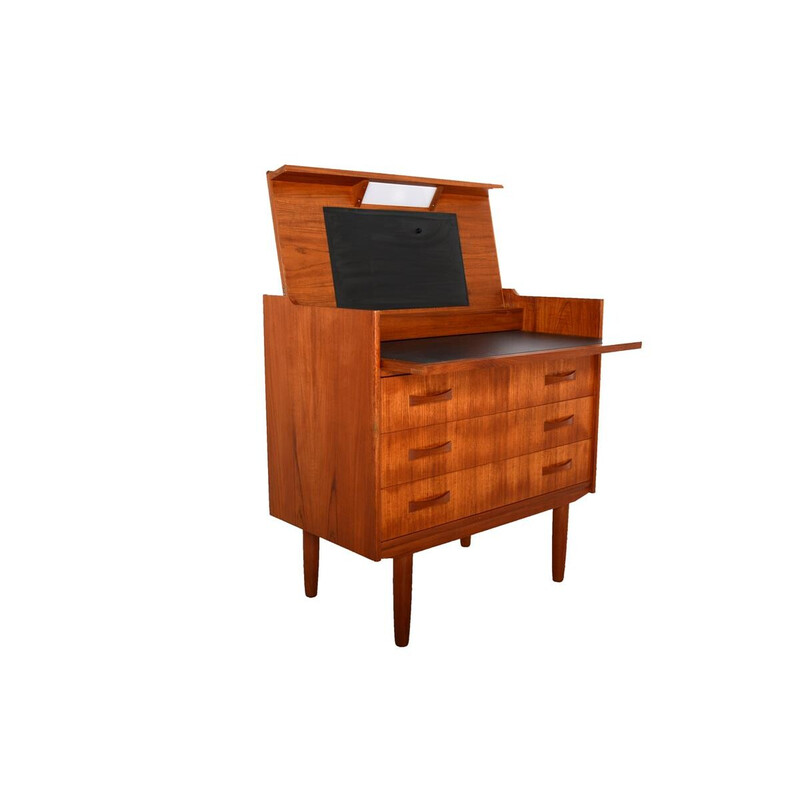 Vintage teak and leather secretary, Denmark 1960