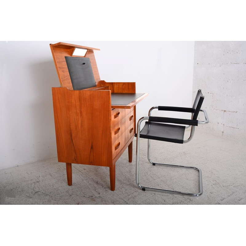 Scrivania vintage in teak e pelle, Danimarca 1960